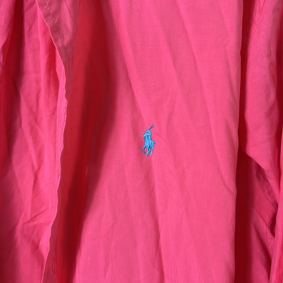 Ralph Lauren Button Down Shirt Coral Pink Sky Blue Pony Long Sleeve size XL - Picture 4 of 9